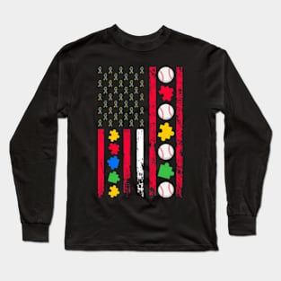 Autism Awareness Month American Sports Flag Baseball Long Sleeve T-Shirt